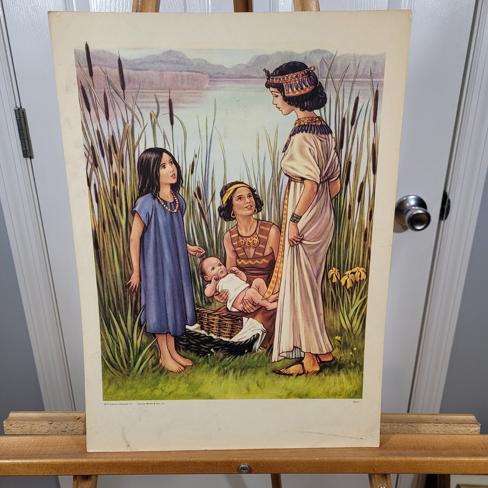 Vintage 1953 Baby Moses Sunday School Teaching Picture Lithograph Barker Art